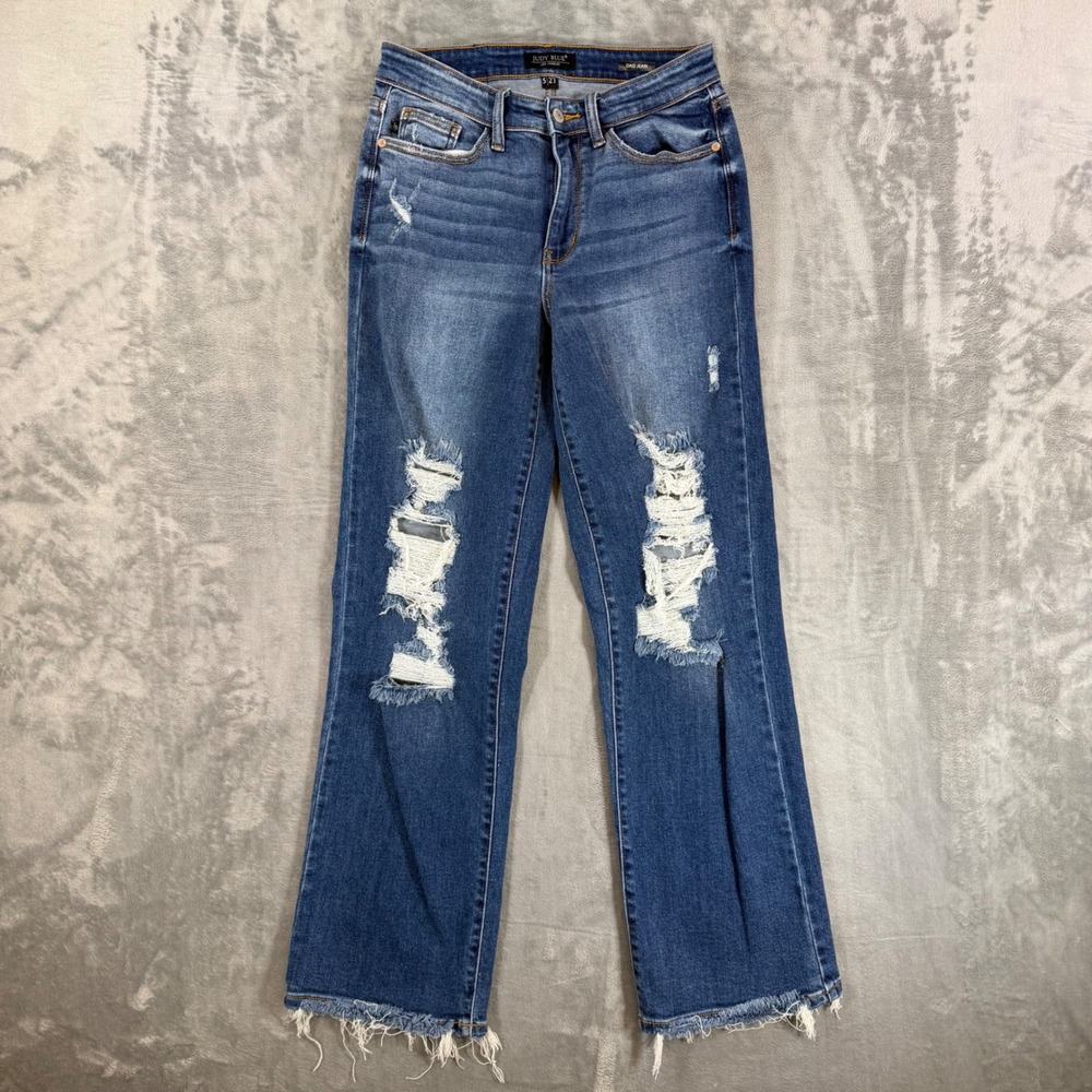 Judy Blue Dad Jeans Women's Size 5/27 Blue Medium Wash Distressed Denim